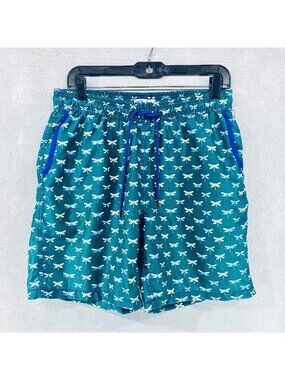 Mr Swim Shorts Mens L Green Blue Drawstring Board Beach Trunks Dragonfly